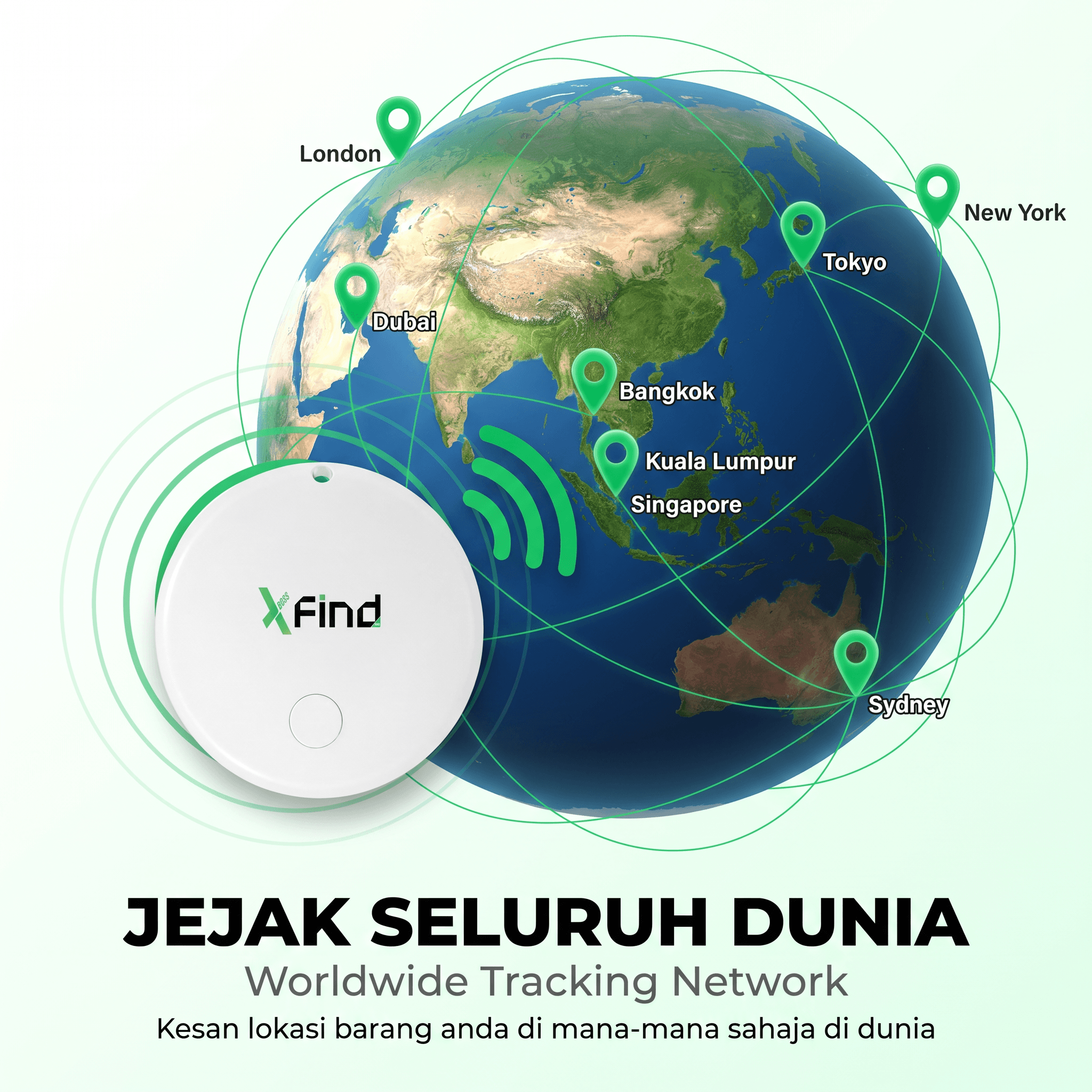 Ilustrasi rangkaian penjejakan XFind di seluruh dunia